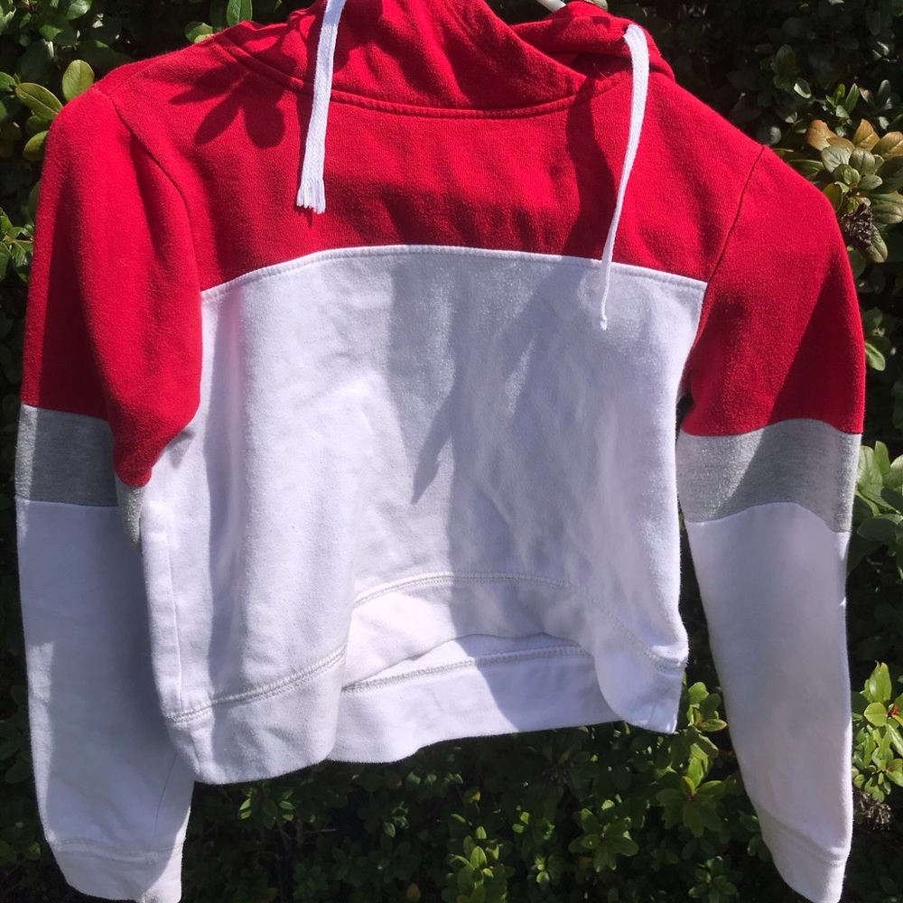 Cropped Hoodie with white grey and red